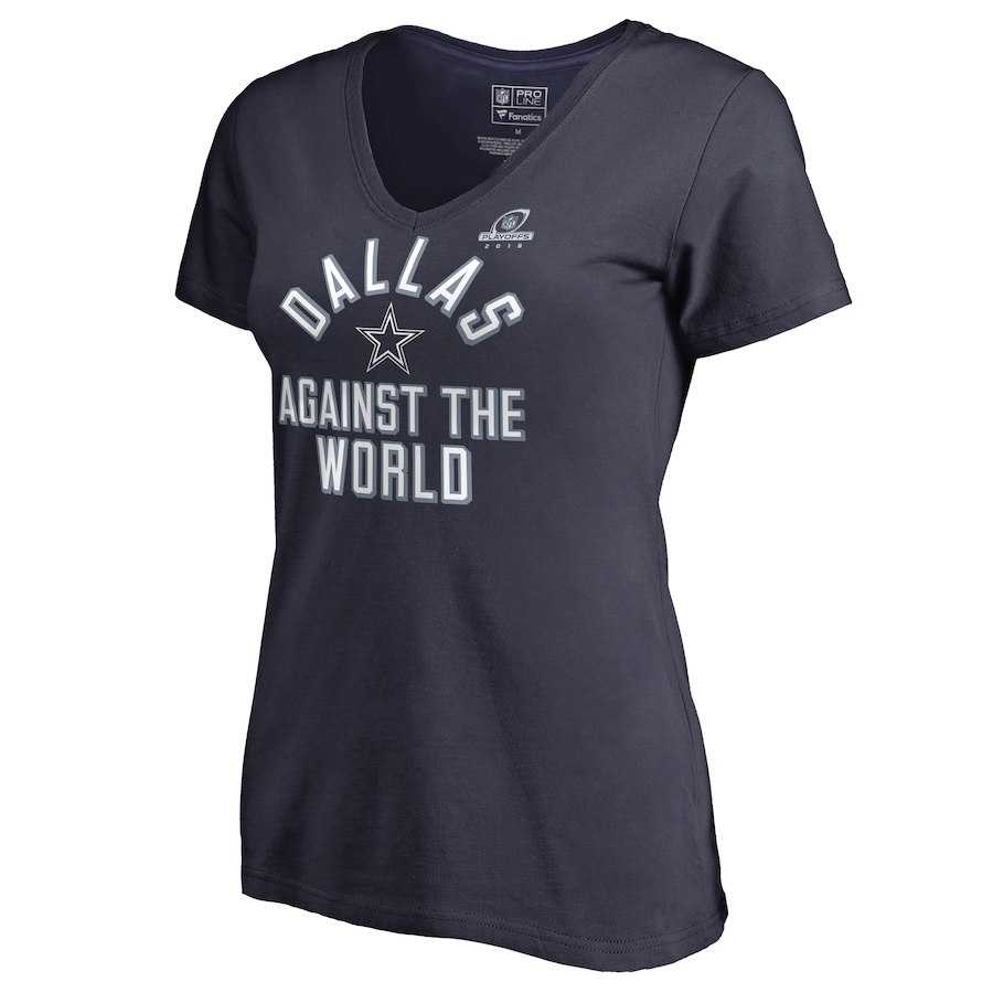 Women Cowboys Navy 2018 NFL Playoffs Against The World T-Shirt,We sell and wholesale Women Cowboys Navy 2018 NFL Playoffs Against The World T-Shirt on line form chian!